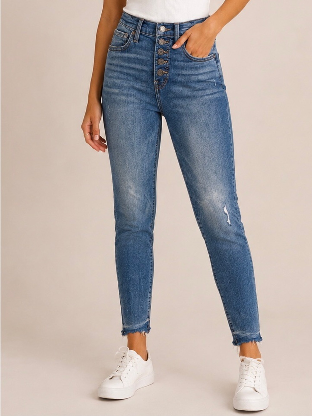 Lucky Brand 2/26 Bridgette High Rise Skinny Ankle Jeans Fray Hem Button Fly